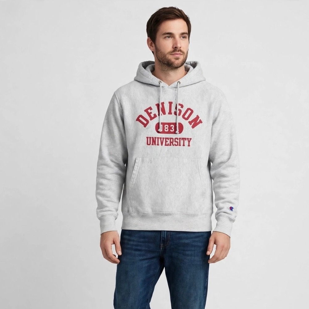 Champion Reverse Weave Denison University 1831 Hoodie Mens Small Gray Collegiate